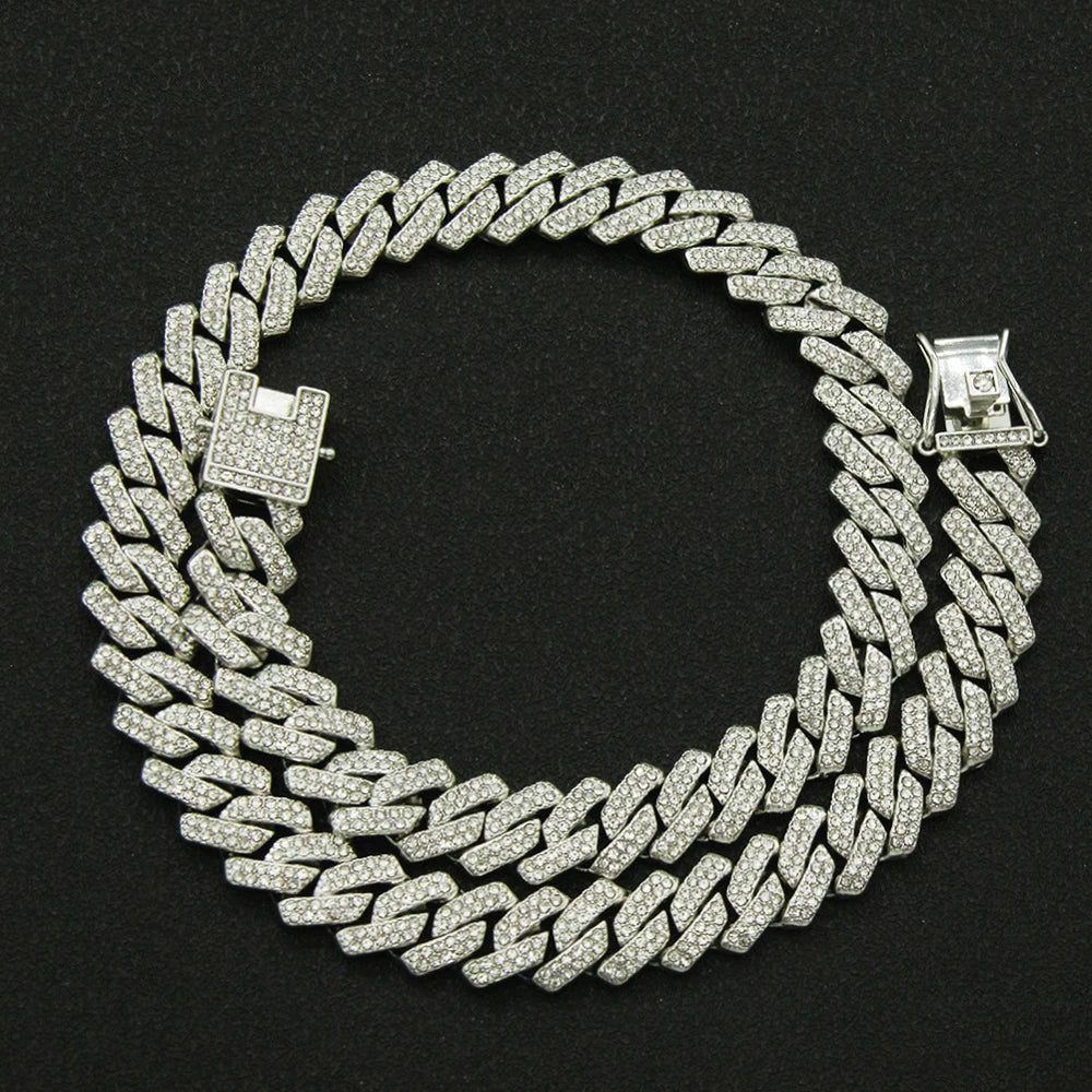 Cuban Link Iced Out Necklace 14MM width Rhinestones Chain CZ Cuban Chain Necklace