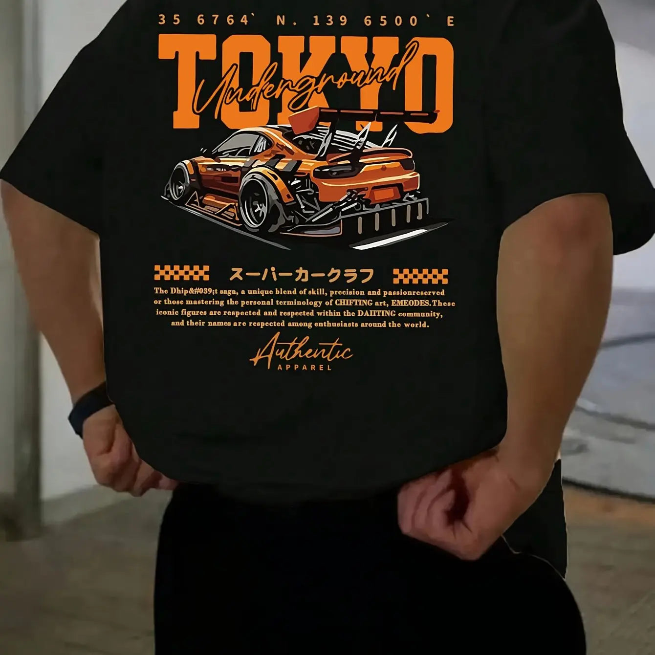 Men's 100% Cotton Fashionable Casual Loose Large Size Japanese Tokyo Pattern Printed Round Neck Short Sleeve T-shirt Top