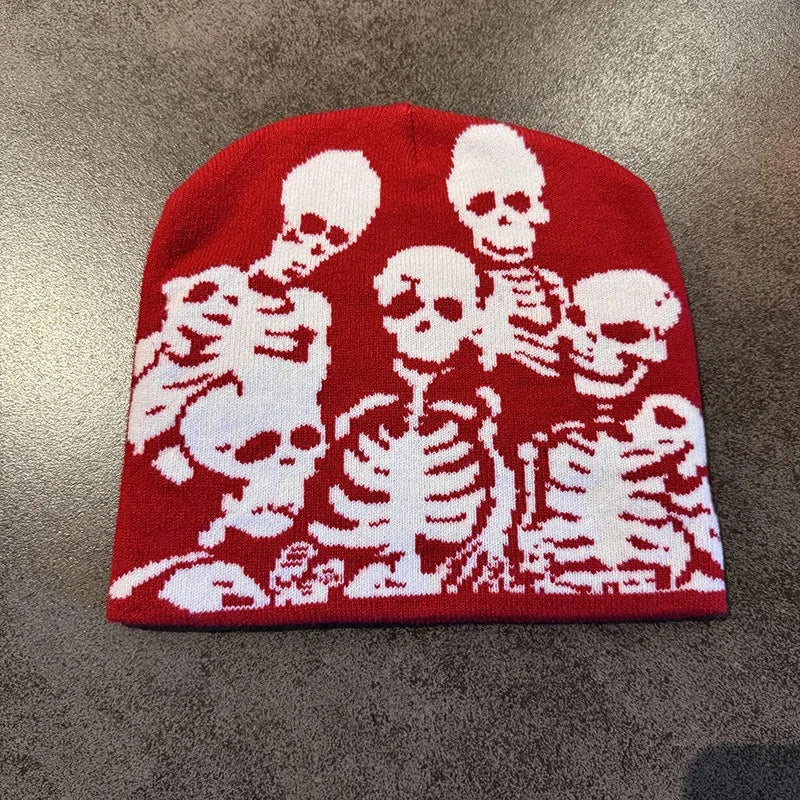 Skull Skeleton Beanie, Halloween Cap, Stretchy Skull Cap Casual Streetwear