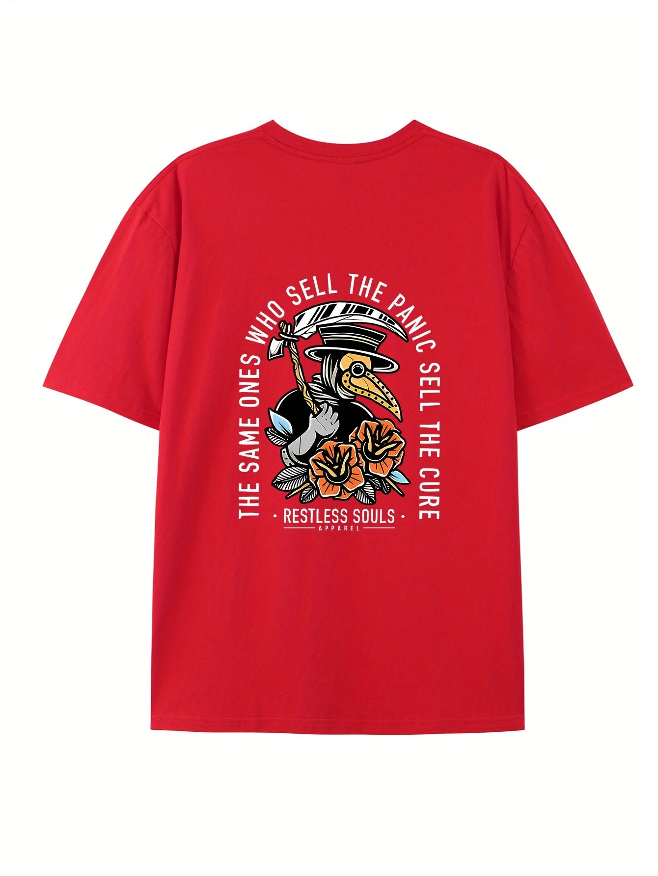 Men's Fashionable Casual Loose Large Back Pattern Printed Round Neck Short Sleeve T-shirt Top
