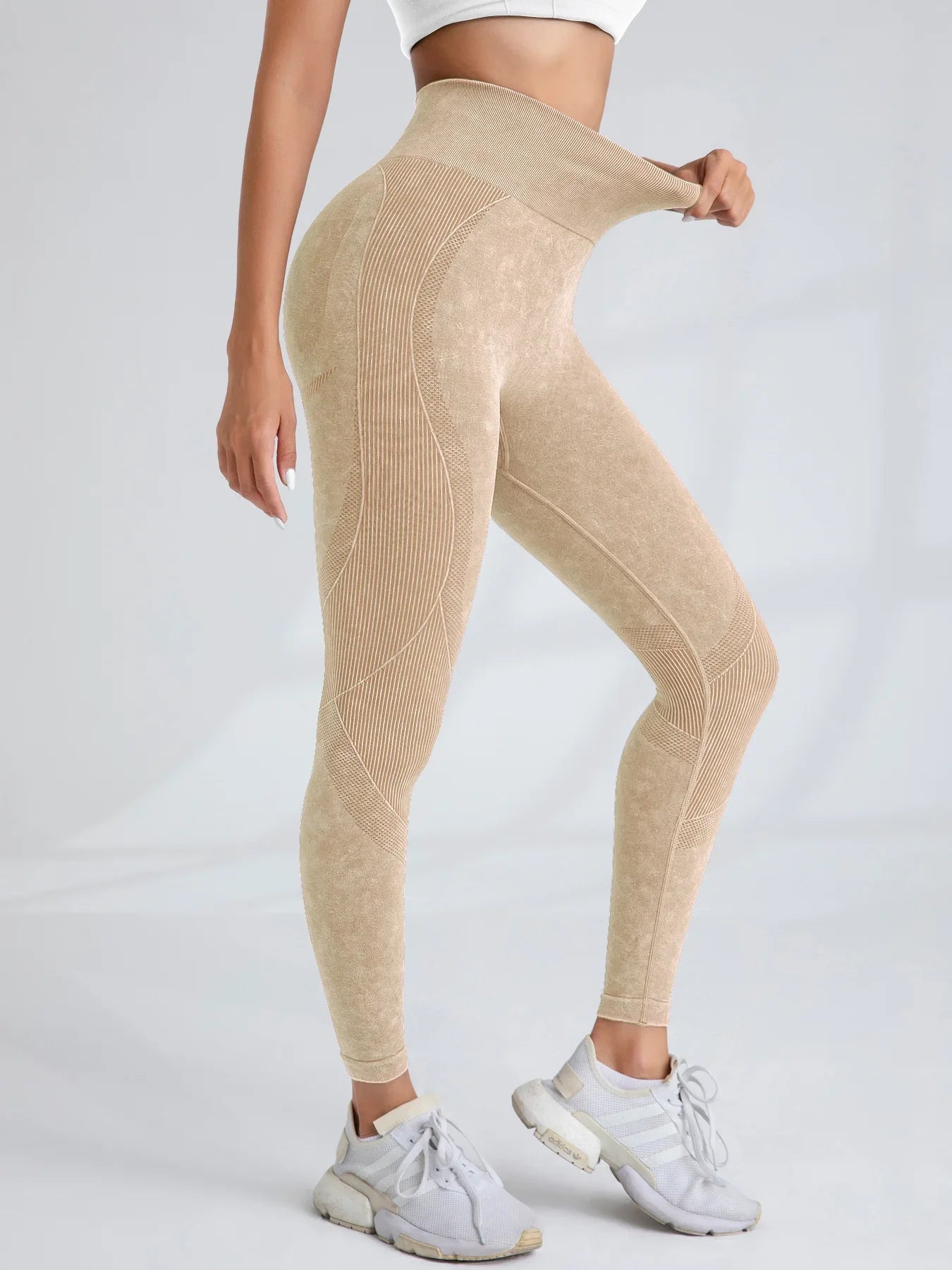 Women Seamless Gym High Waist Yoga Pants Lifting Outdoor Sports Tight Waist Letter Sand Washed Pants Exercise Yoga Leggings