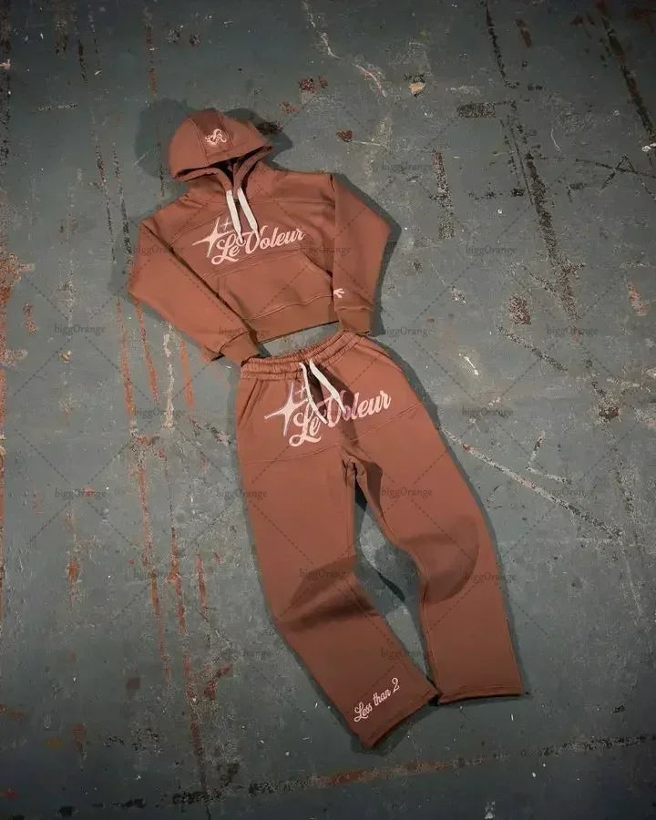 Neutral Street Hoodies and Jogging Sets, High Street Soft Sweatshirts and Pants Shorts Stylish Powder Blue and Brown Casual Wear