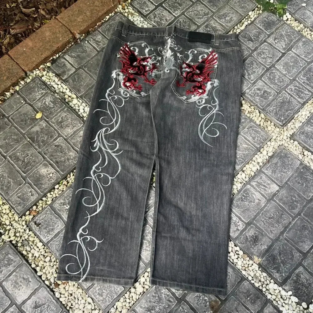 Streetwear Y2K Gothic Denim Jeans Wide Leg Oversized Jeans Mens