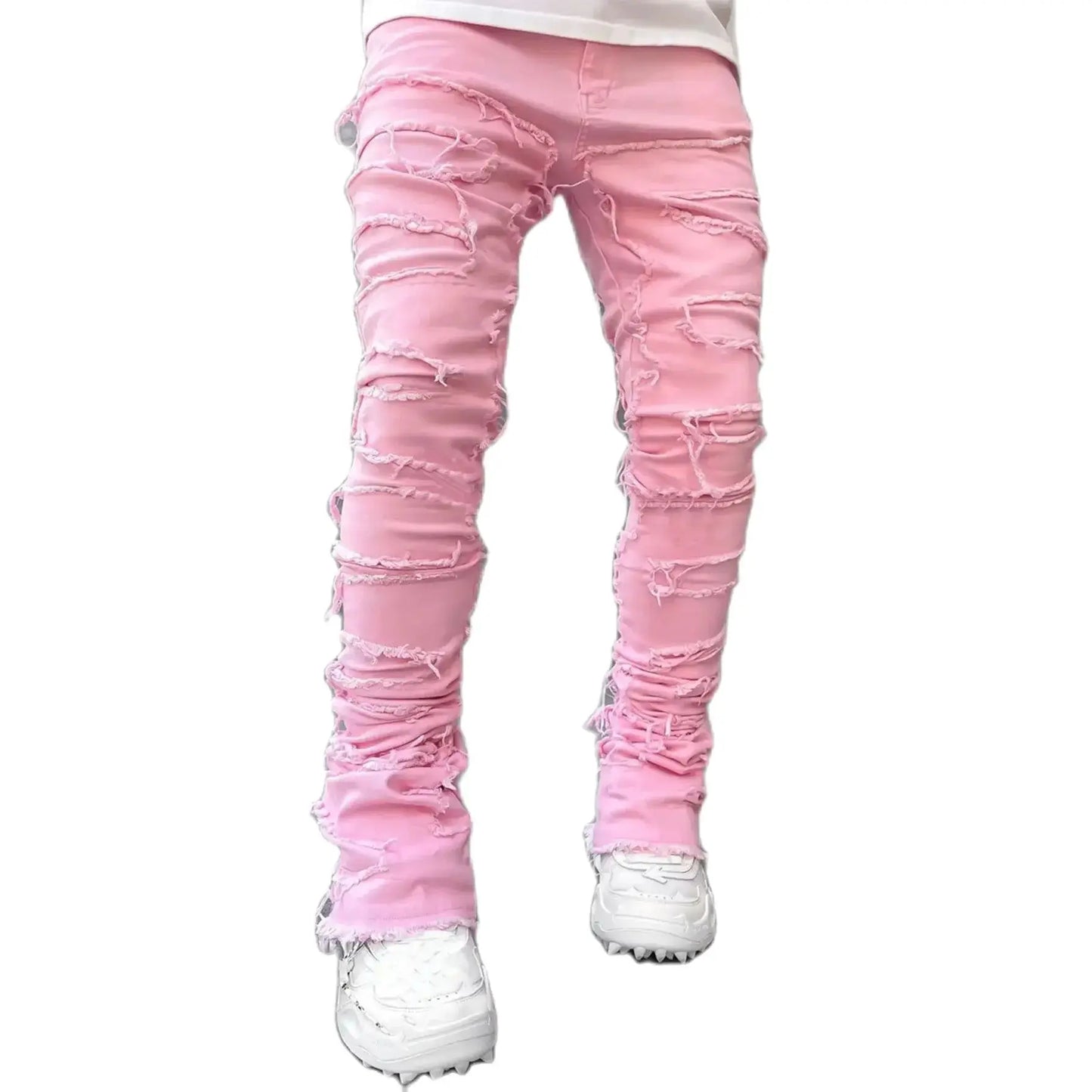 Men's Stacked Jeans Ripped Slim Fit Pht Denim Jeans