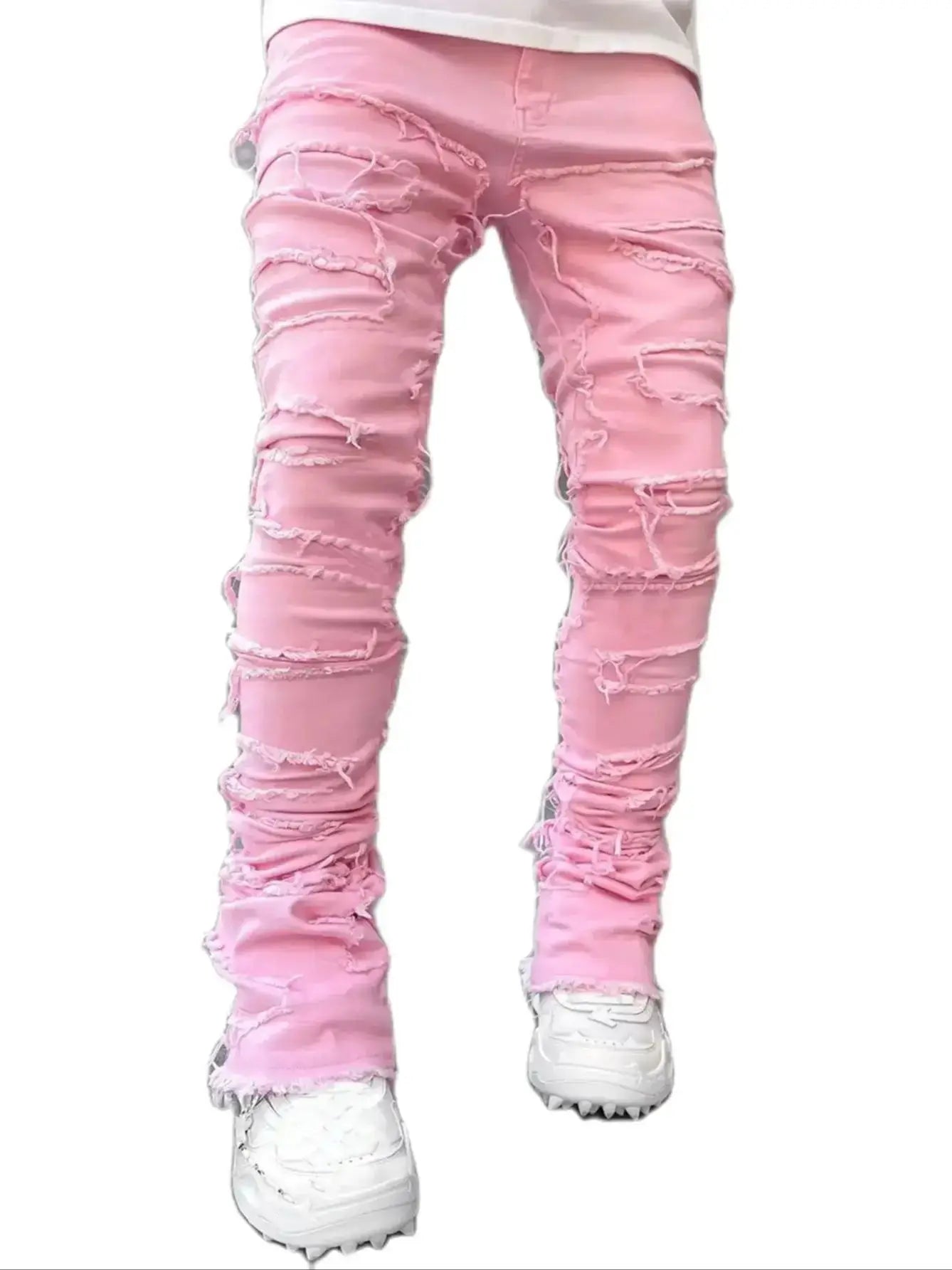 Men's Stacked Jeans Ripped Slim Fit Pht Denim Jeans