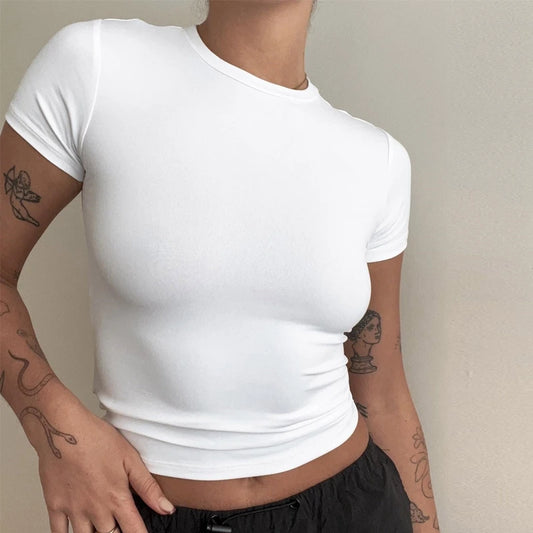 Woman Clothing Short Sleeve T-shirt Slim Fit Tops Female O-Neck Tee Shirt Street Wear
