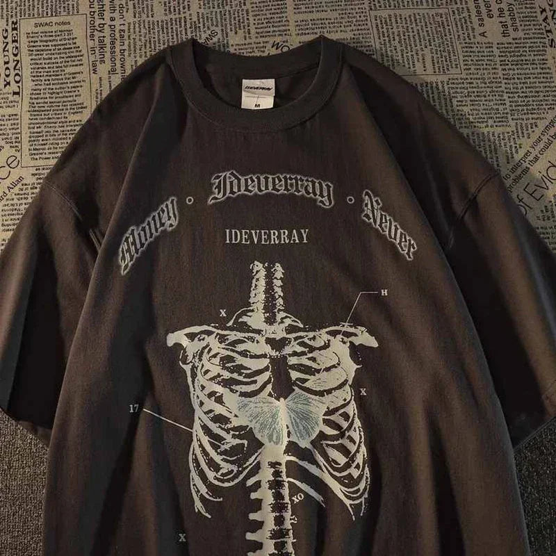 Aesthetic Women T Shirt Goth Skeleton Print Short Sleeve FemaleT-Shirts Dark Fashion Streetwear Graphic Tee Unisex Tops
