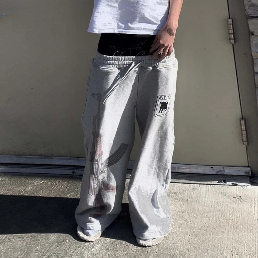 Y2K High-Waisted Printed Embroidered Street GuaLeg Double Waist Design Fashionablerd Pants Spring Summer Casual Straight