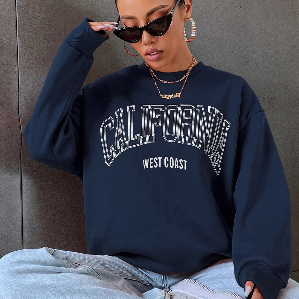 Woman Sweatshirts California West Coast Print Female hoodie Long Sleeves O-neck Pullovers Sporty and Rich Clothing