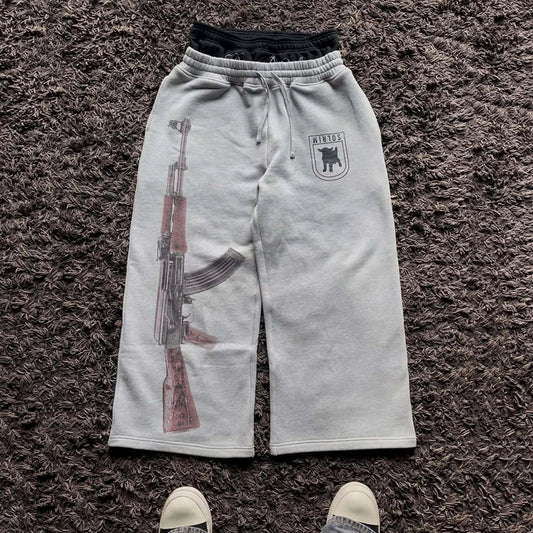 Y2K High-Waisted Printed Embroidered Street GuaLeg Double Waist Design Fashionablerd Pants Spring Summer Casual Straight