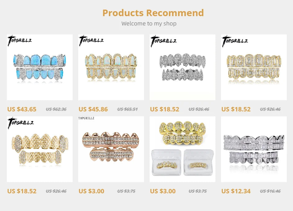 TOPGRILLZ New Fit Silver Plated CZ Micro Pave Top & Bottom GRILL SET Rhodium Teeth Grills Vampire Tooth Grillz