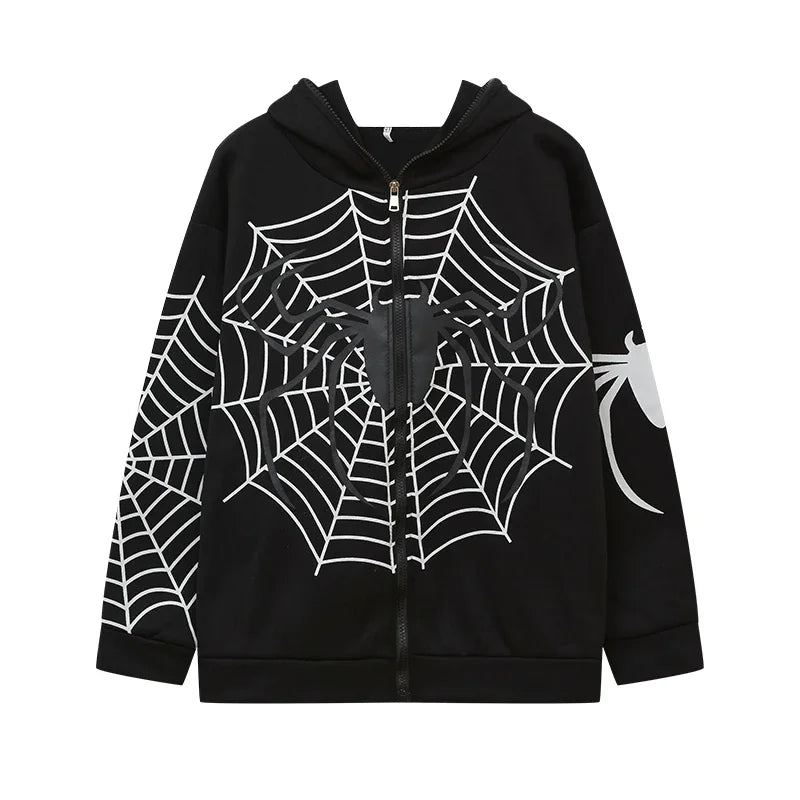 Cross Border Spider Web Zipper Sweater Women's Casual Trendy Hoodie