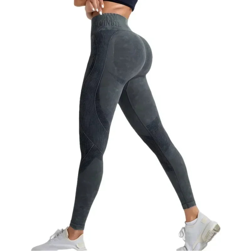 Women Seamless Gym High Waist Yoga Pants Lifting Outdoor Sports Tight Waist Letter Sand Washed Pants Exercise Yoga Leggings