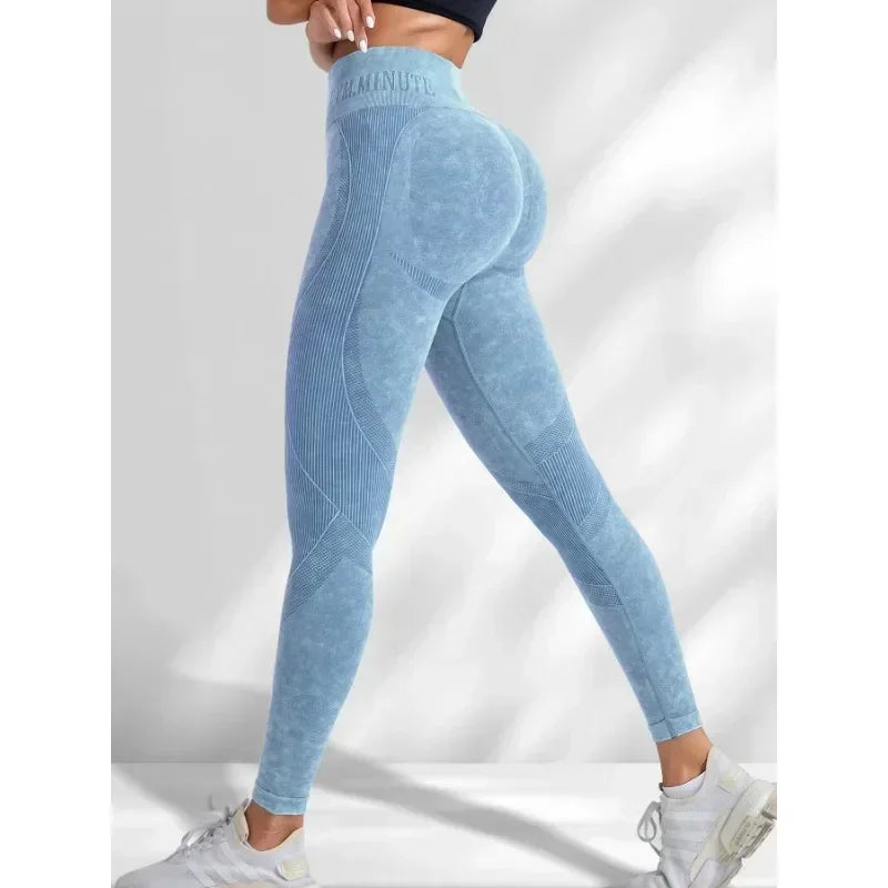 Women Seamless Gym High Waist Yoga Pants Lifting Outdoor Sports Tight Waist Letter Sand Washed Pants Exercise Yoga Leggings