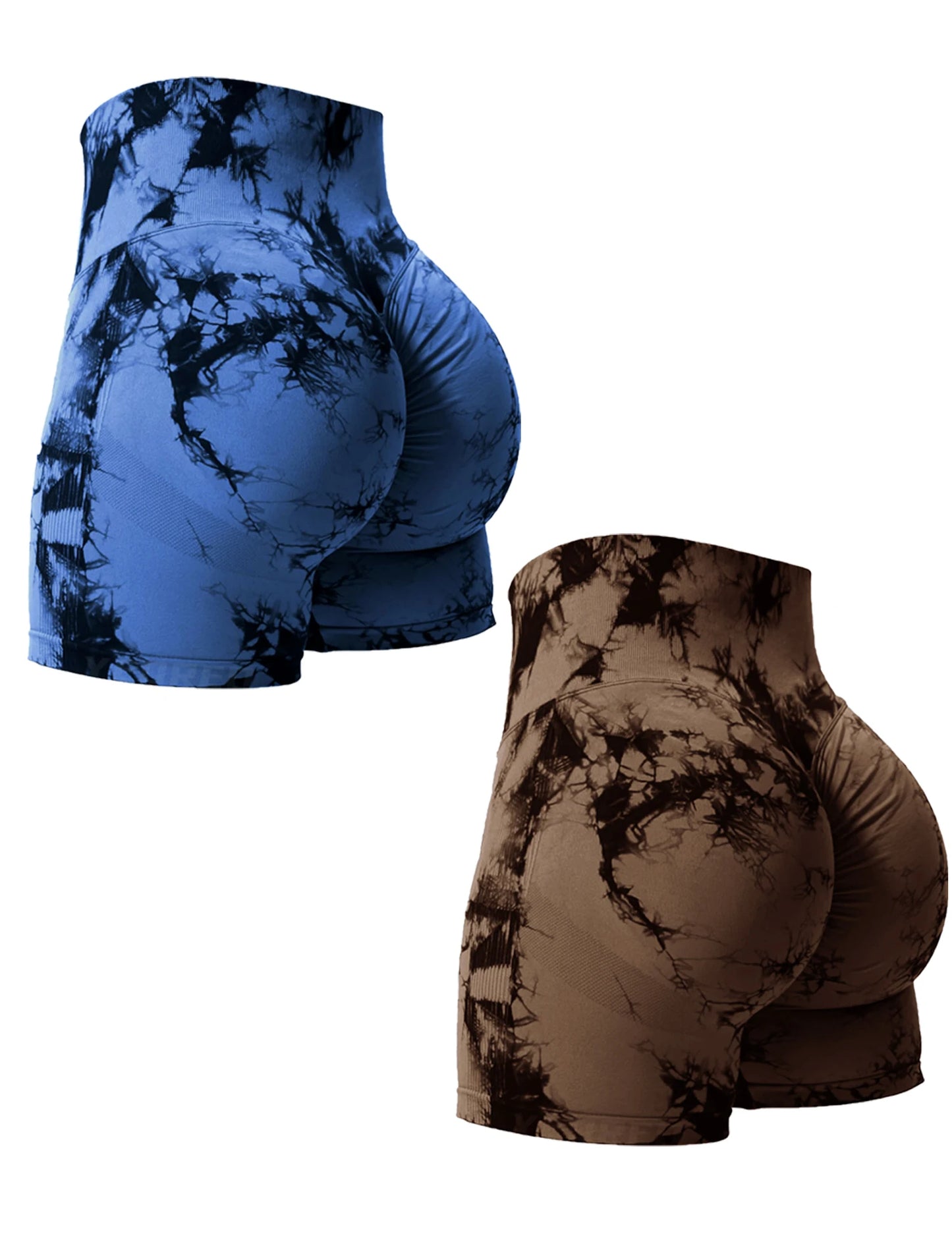 2PCS Tie Dye Butt Lifting Gym Shorts Woman Skinny Stretch High Waist Sport Shorts Casual Seamless
