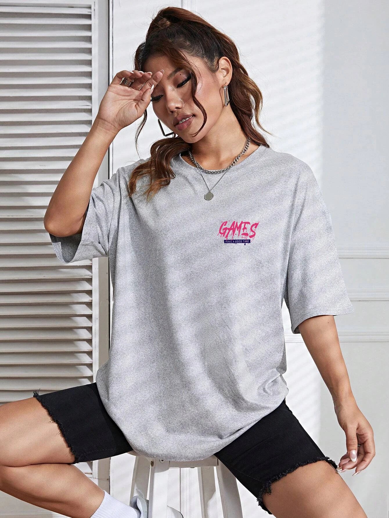 Graphic Letter Print Crew Neck T-Shirt Women Cotton Plus Size Tshirts Breathable Streetwear Soft Casual Short Sleeve