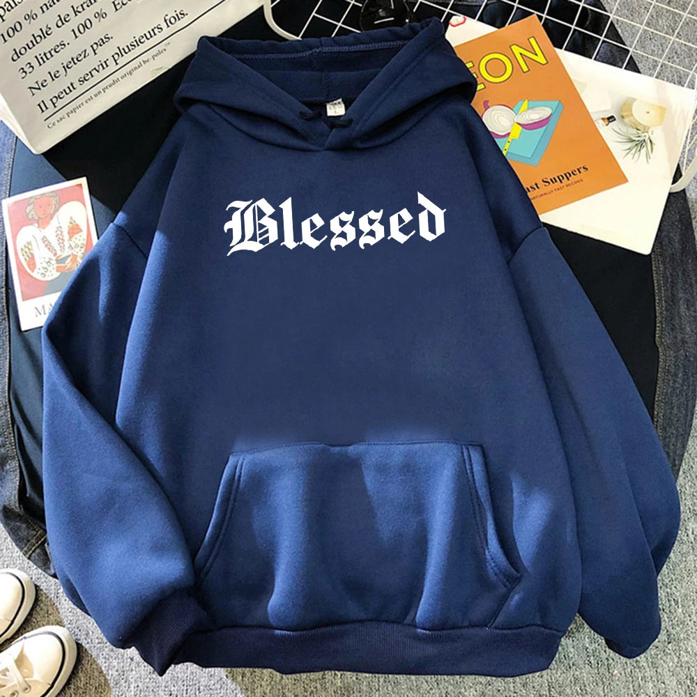 Blessed Printed Hoodies Women Street Style Hoody Autumn Loose Fleece Clothing Comfortable Pullover Sweatshirt