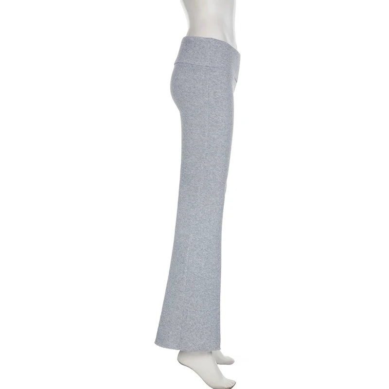 IAMSURE Casual Sexy Basic Solid Flare Pants Y2K Slim Low-Waisted Boot Cut Pants Women Fashion Streetwear Lady