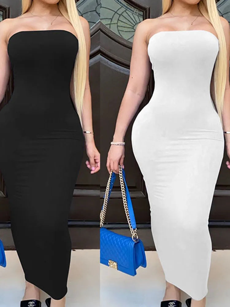 Women's Dress Solid Color Sexy Sleeveless Chest Wrapped Long Beach Dress