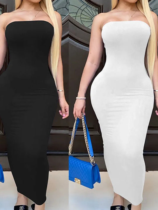 Women's Dress Solid Color Sexy Sleeveless Chest Wrapped Long Beach Dress