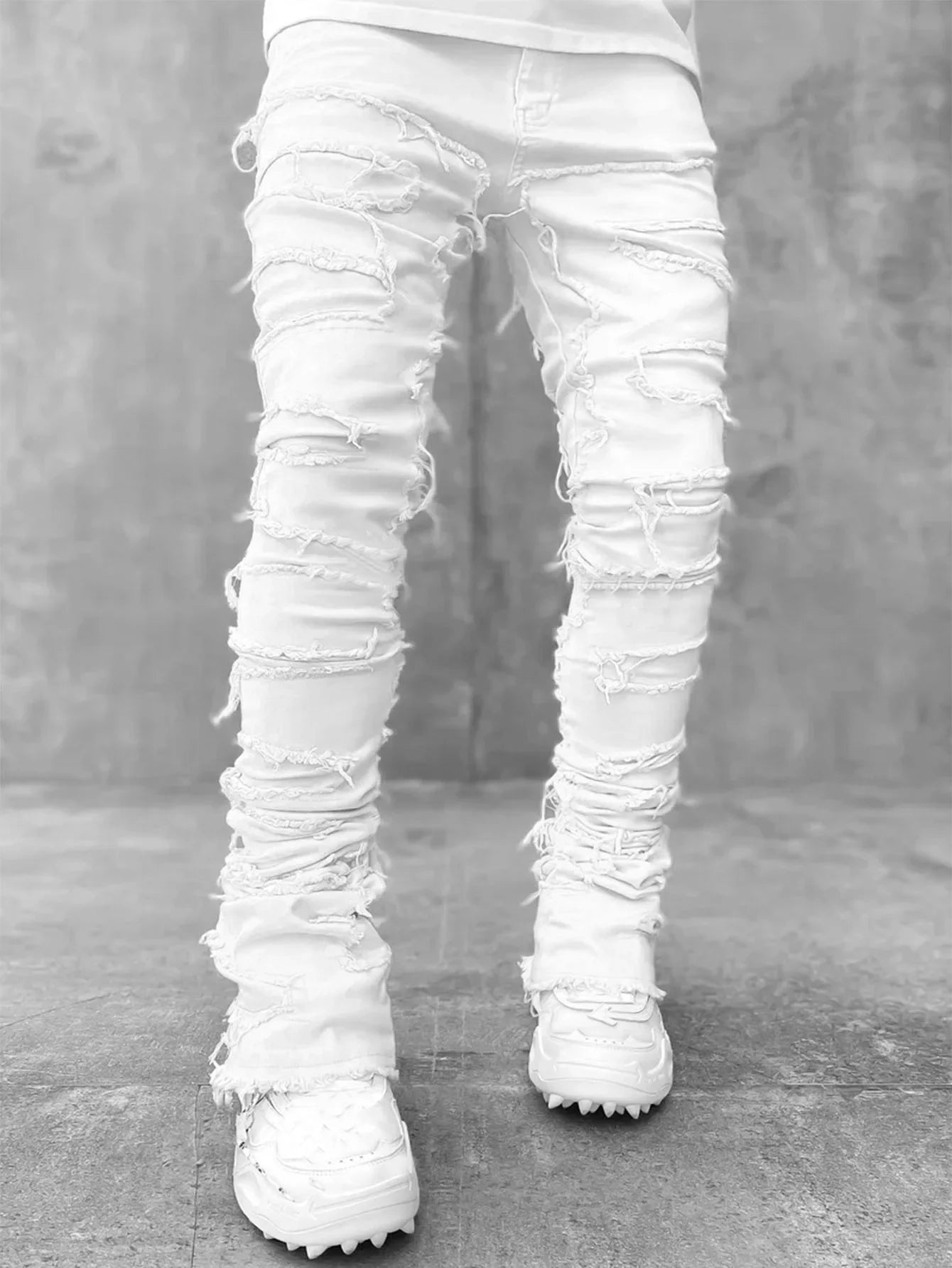 Men's Stacked Jeans Ripped Slim Fit Pht Denim Jeans