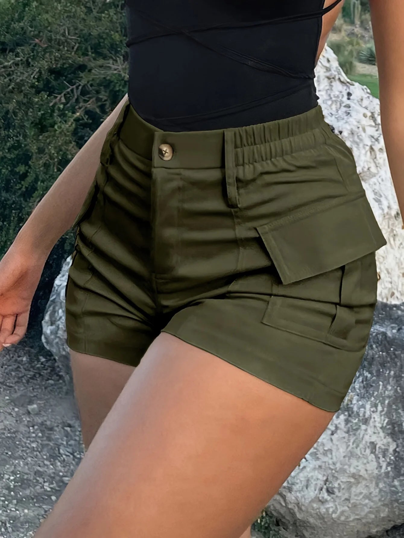 Women's Short Pants High Waist Button Streetwear Y2K Short Pocket Cargo Shorts