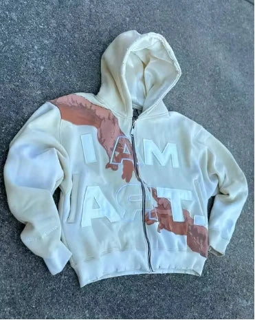 Trendy Streetwear Y2K Harajuku Retro Letter Print Zipper Hoodie Men's Punk Casual Colorful Oversized Sweatshirt
