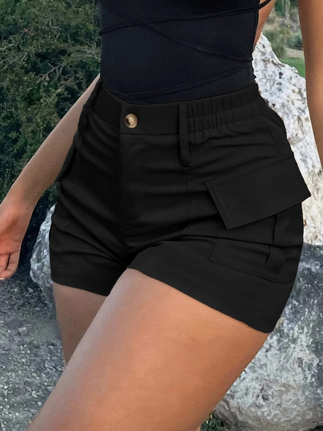 Women's Short Pants High Waist Button Streetwear Y2K Short Pocket Cargo Shorts