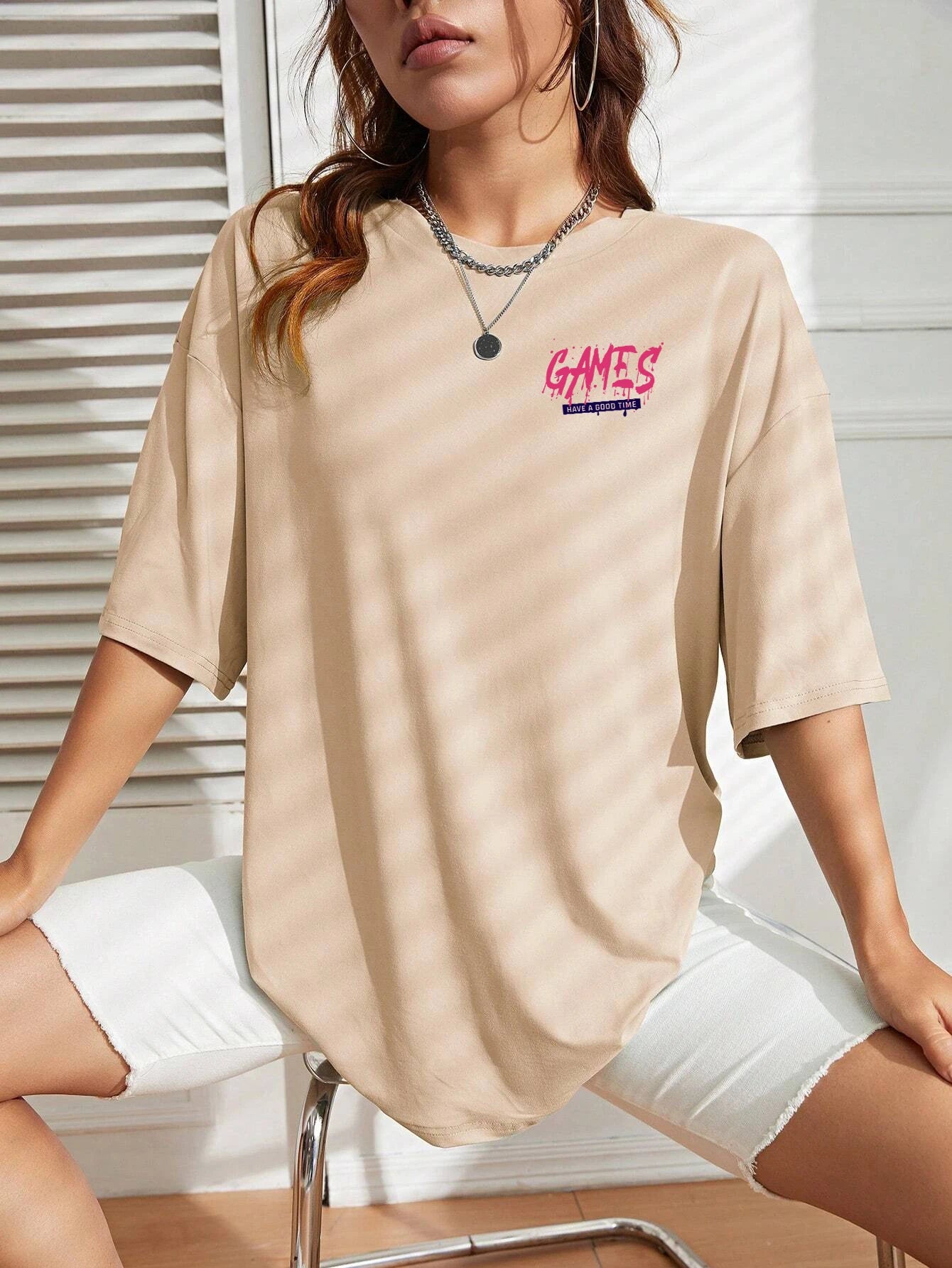Graphic Letter Print Crew Neck T-Shirt Women Cotton Plus Size Tshirts Breathable Streetwear Soft Casual Short Sleeve
