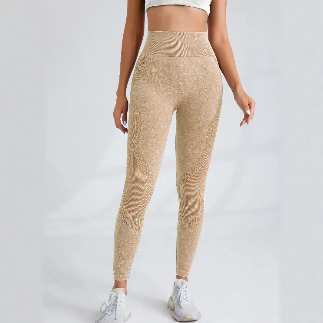 Women Seamless Gym High Waist Yoga Pants Lifting Outdoor Sports Tight Waist Letter Sand Washed Pants Exercise Yoga Leggings