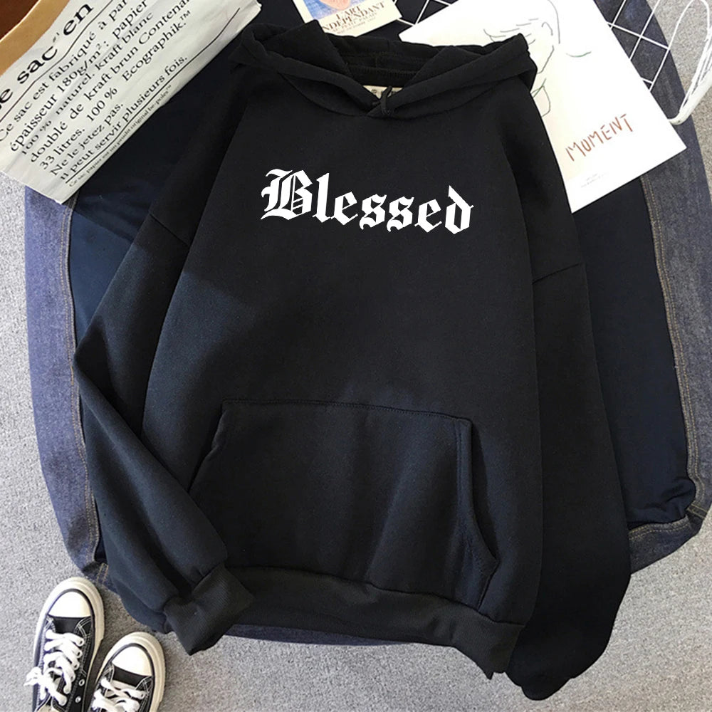Blessed Printed Hoodies Women Street Style Hoody Autumn Loose Fleece Clothing Comfortable Pullover Sweatshirt