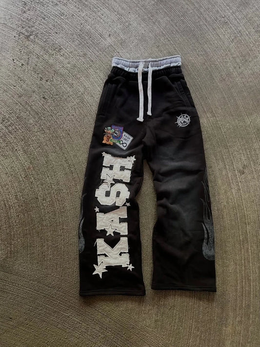 High Street Trendy Pants High Street Ins Trendy Brand Men's and Loose Straight Tube Embroidered Printed Casual Pants