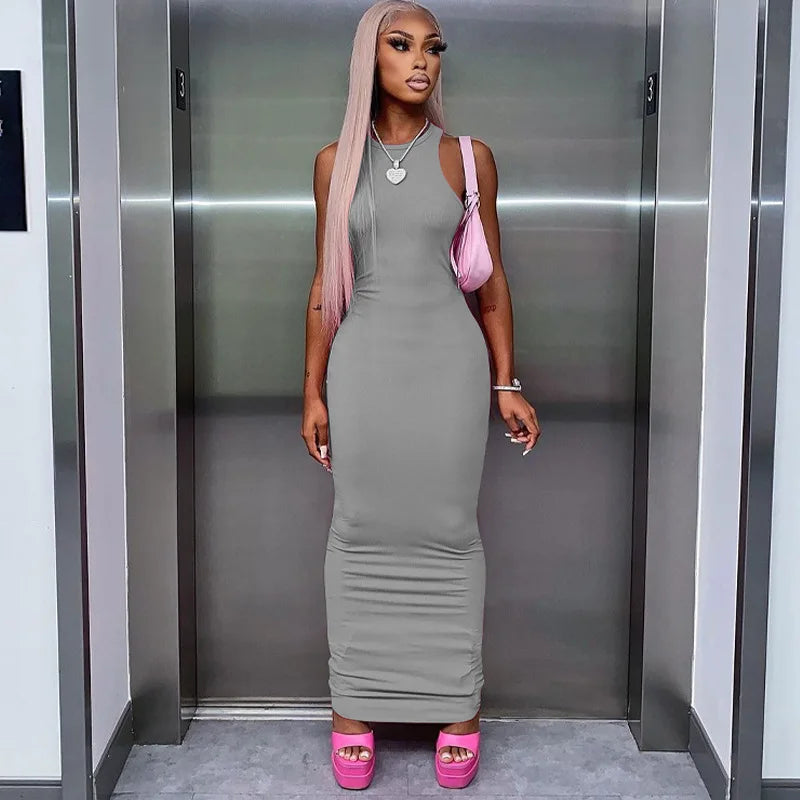 Ribbed Sexy Y2K Clothes Sleeveless Dresses For Women Party Streetwear Elegant Outfits