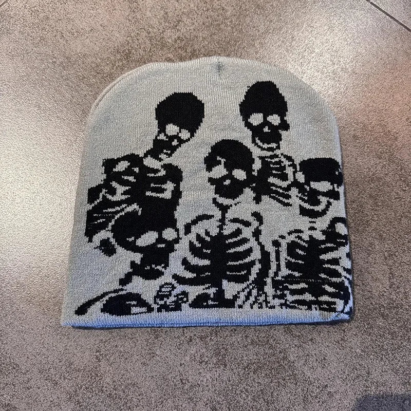 Skull Skeleton Beanie, Halloween Cap, Stretchy Skull Cap Casual Streetwear