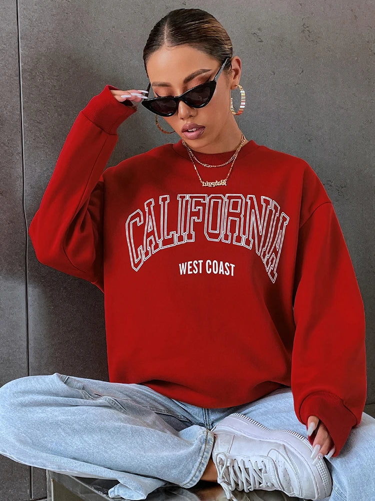 Woman Sweatshirts California West Coast Print Female hoodie Long Sleeves O-neck Pullovers Sporty and Rich Clothing