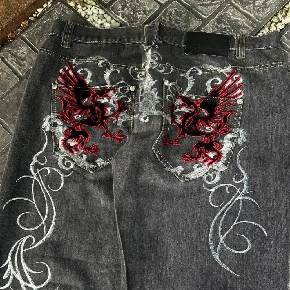 Streetwear Y2K Gothic Denim Jeans Wide Leg Oversized Jeans Mens