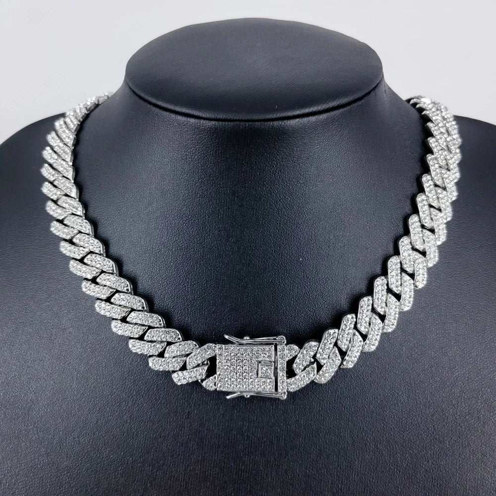 Cuban Link Iced Out Necklace 14MM width Rhinestones Chain CZ Cuban Chain Necklace
