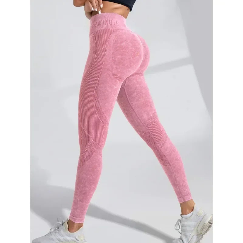 Women Seamless Gym High Waist Yoga Pants Lifting Outdoor Sports Tight Waist Letter Sand Washed Pants Exercise Yoga Leggings