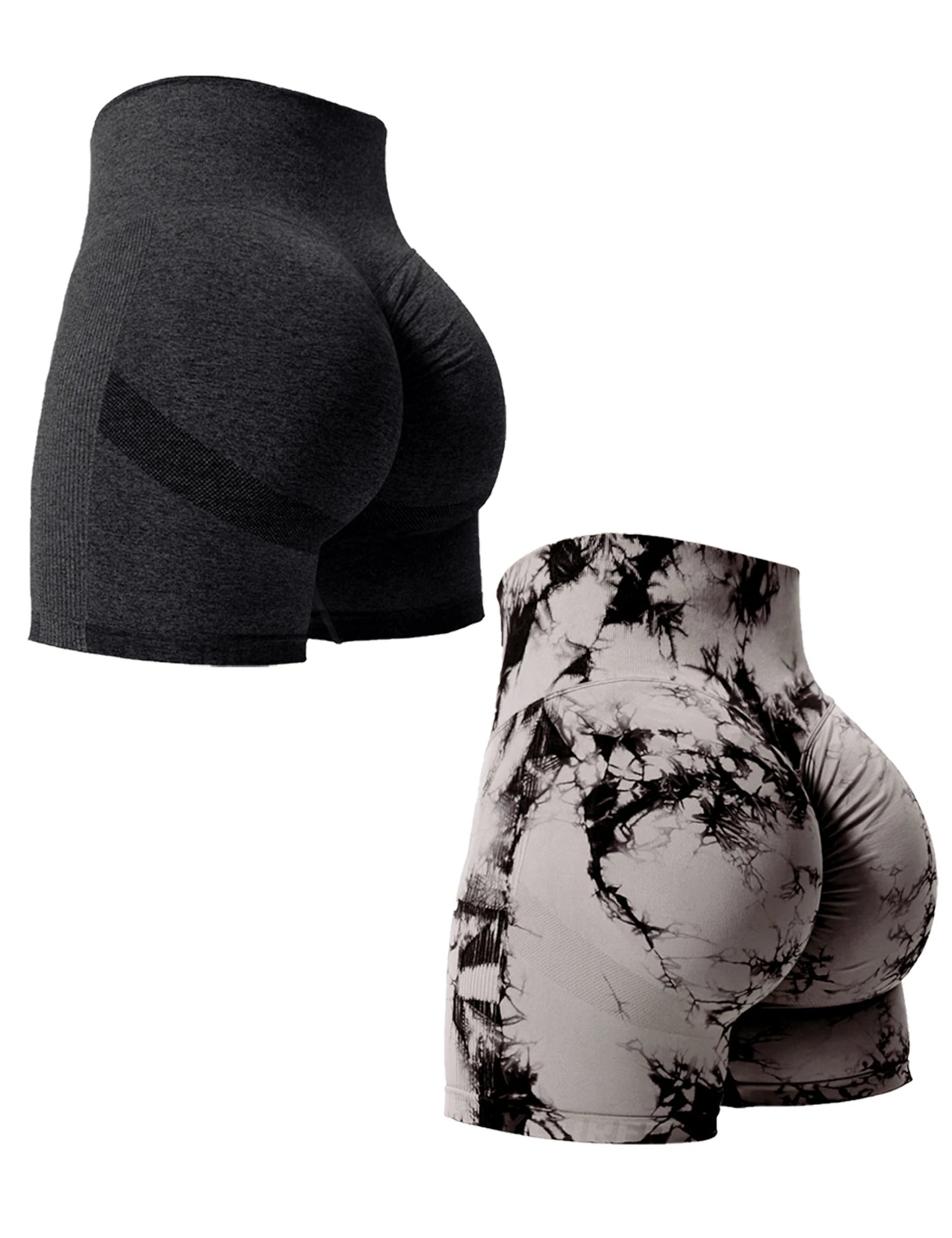 2PCS Tie Dye Butt Lifting Gym Shorts Woman Skinny Stretch High Waist Sport Shorts Casual Seamless