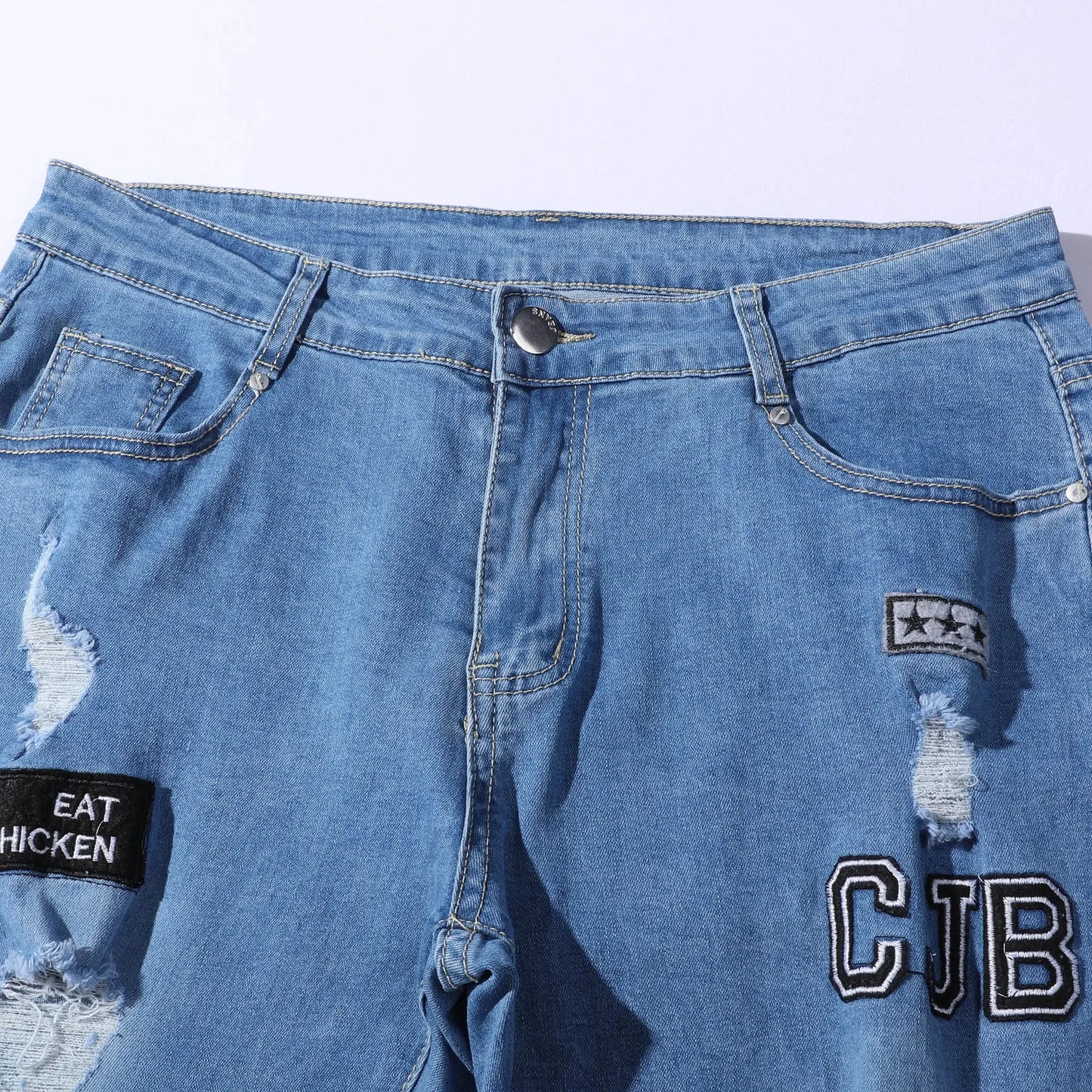 Plus Size Pants Men Skinny Ripped Hole Patchwork Jeans Slim Pencil Denim Streetwear Men's