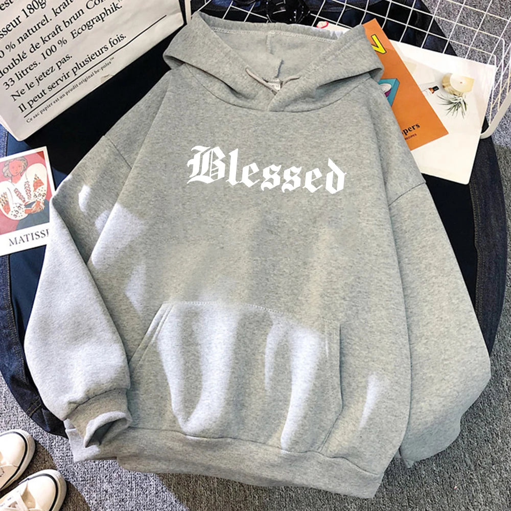 Blessed Printed Hoodies Women Street Style Hoody Autumn Loose Fleece Clothing Comfortable Pullover Sweatshirt