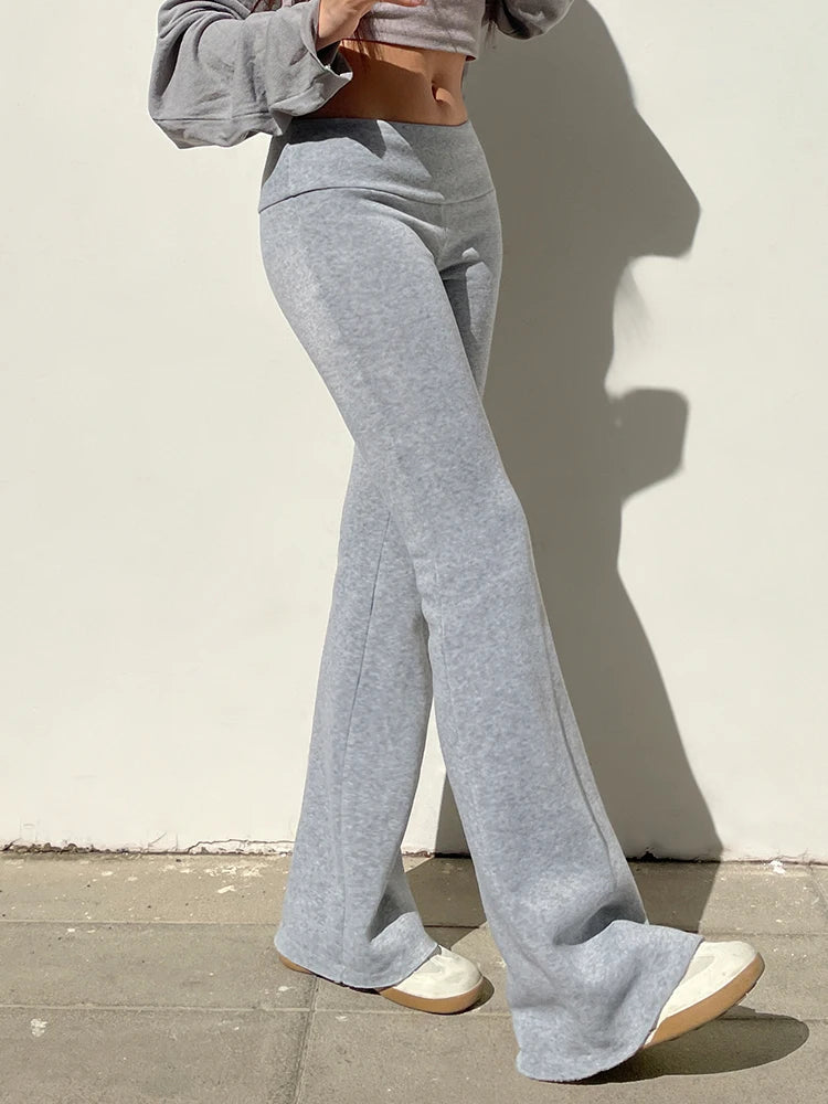 IAMSURE Casual Sexy Basic Solid Flare Pants Y2K Slim Low-Waisted Boot Cut Pants Women Fashion Streetwear Lady