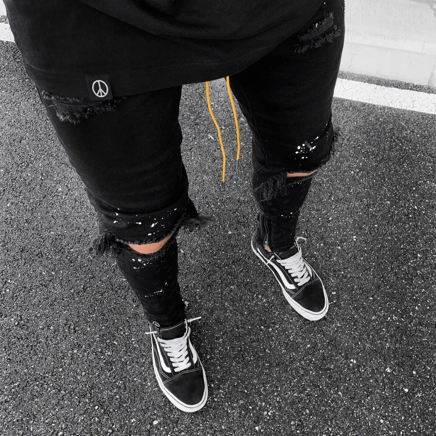 Men Long Jeans Pants Denim Simple Slim Fit Zipper Lace Up Tight Waist