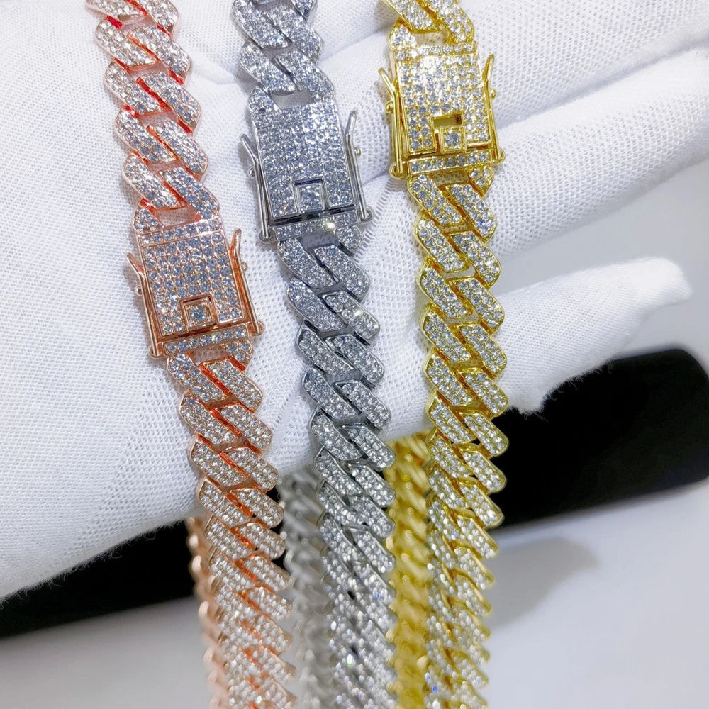 Cuban Link Iced Out Necklace 14MM width Rhinestones Chain CZ Cuban Chain Necklace