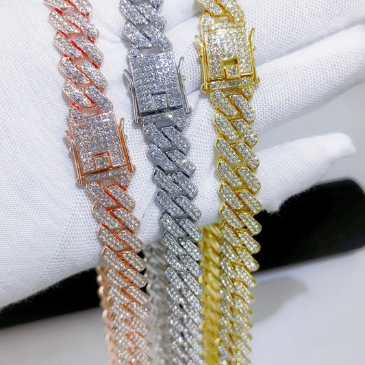 Cuban Link Iced Out Necklace 14MM width Rhinestones Chain CZ Cuban Chain Necklace