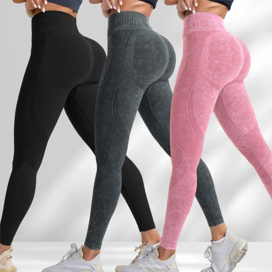 Women Seamless Gym High Waist Yoga Pants Lifting Outdoor Sports Tight Waist Letter Sand Washed Pants Exercise Yoga Leggings