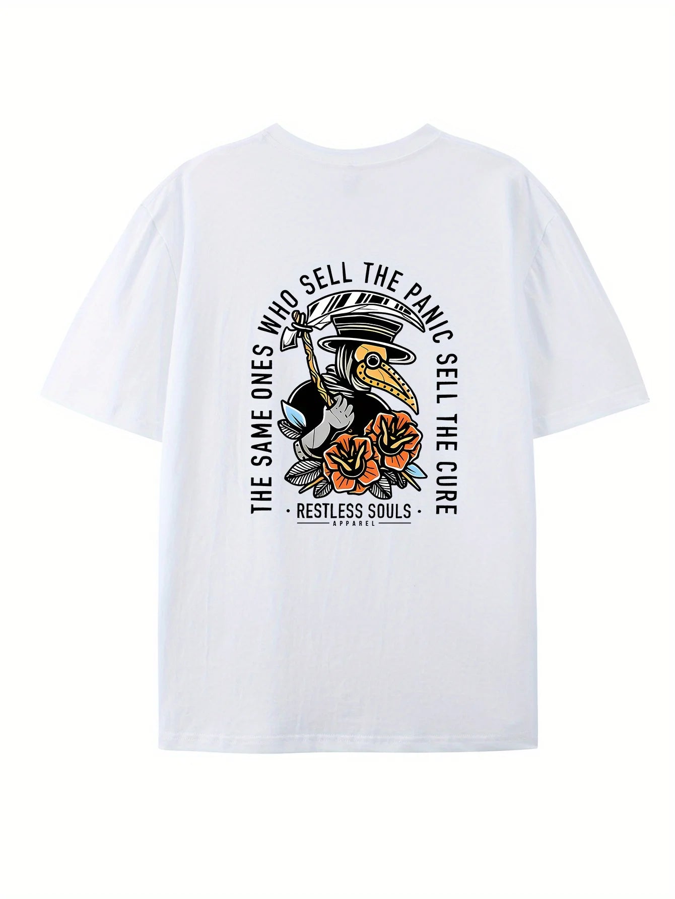 Men's Fashionable Casual Loose Large Back Pattern Printed Round Neck Short Sleeve T-shirt Top