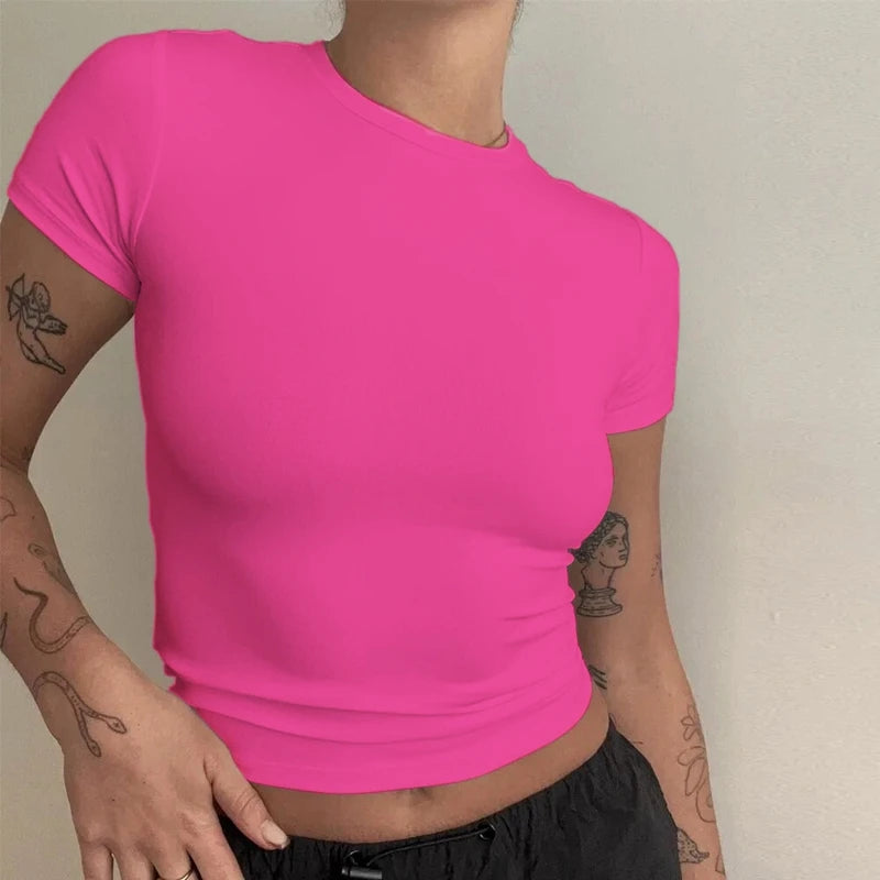 Woman Clothing Short Sleeve T-shirt Slim Fit Tops Female O-Neck Tee Shirt Street Wear