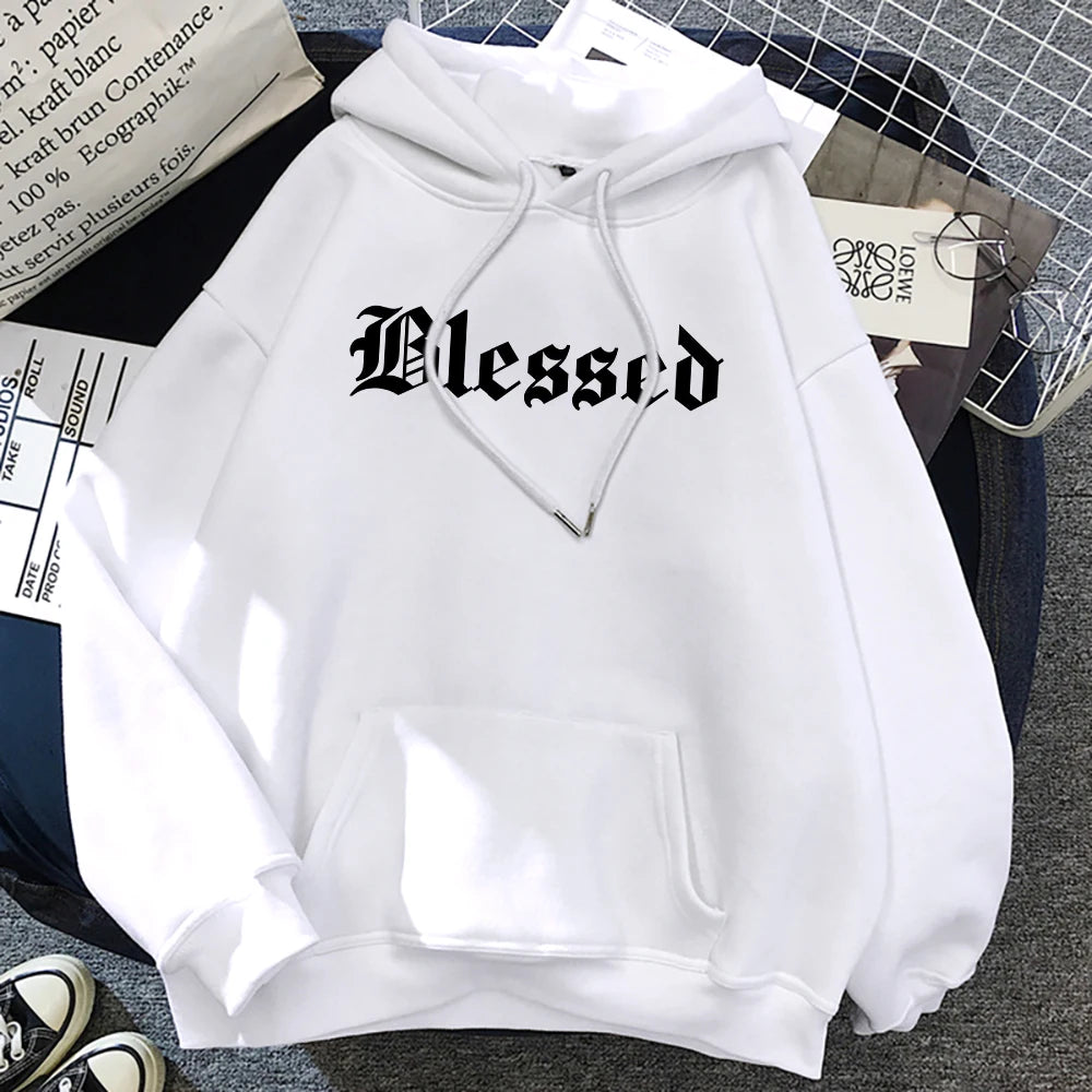 Blessed Printed Hoodies Women Street Style Hoody Autumn Loose Fleece Clothing Comfortable Pullover Sweatshirt