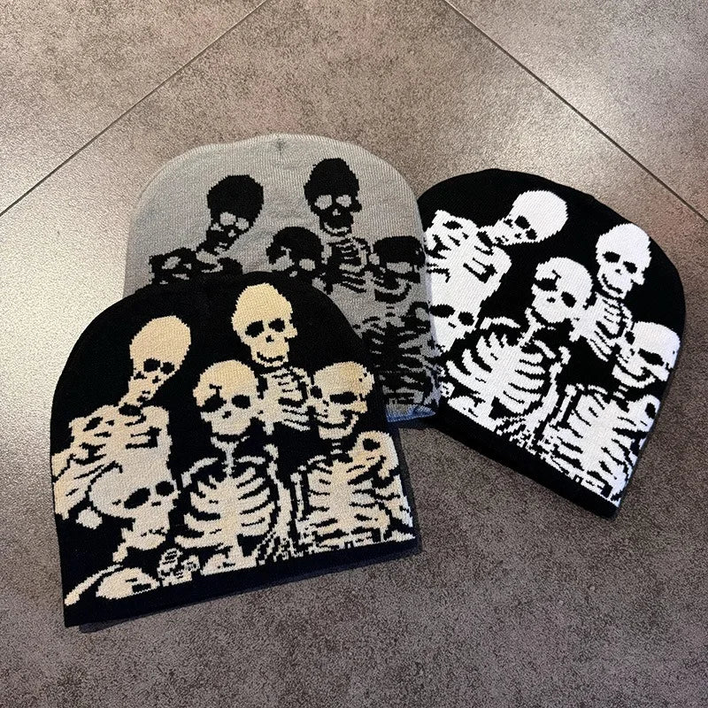 Skull Skeleton Beanie, Halloween Cap, Stretchy Skull Cap Casual Streetwear